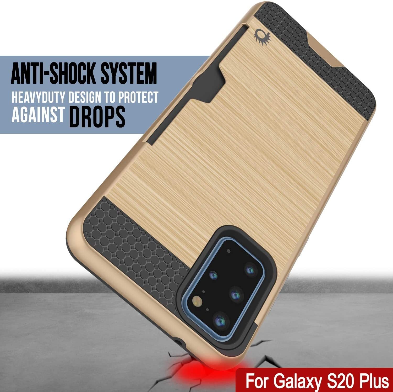Galaxy S20+ Plus  Case, PUNKcase [SLOT Series] [Slim Fit] Dual-Layer Armor Cover w/Integrated Anti-Shock System, Credit Card Slot [Gold]