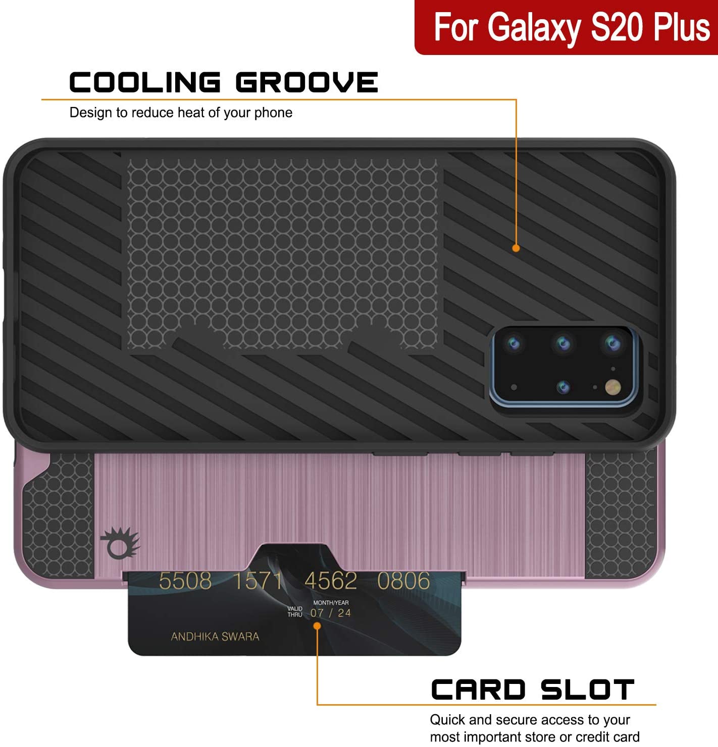 Galaxy S20+ Plus  Case, PUNKcase [SLOT Series] [Slim Fit] Dual-Layer Armor Cover w/Integrated Anti-Shock System, Credit Card Slot [Pink]