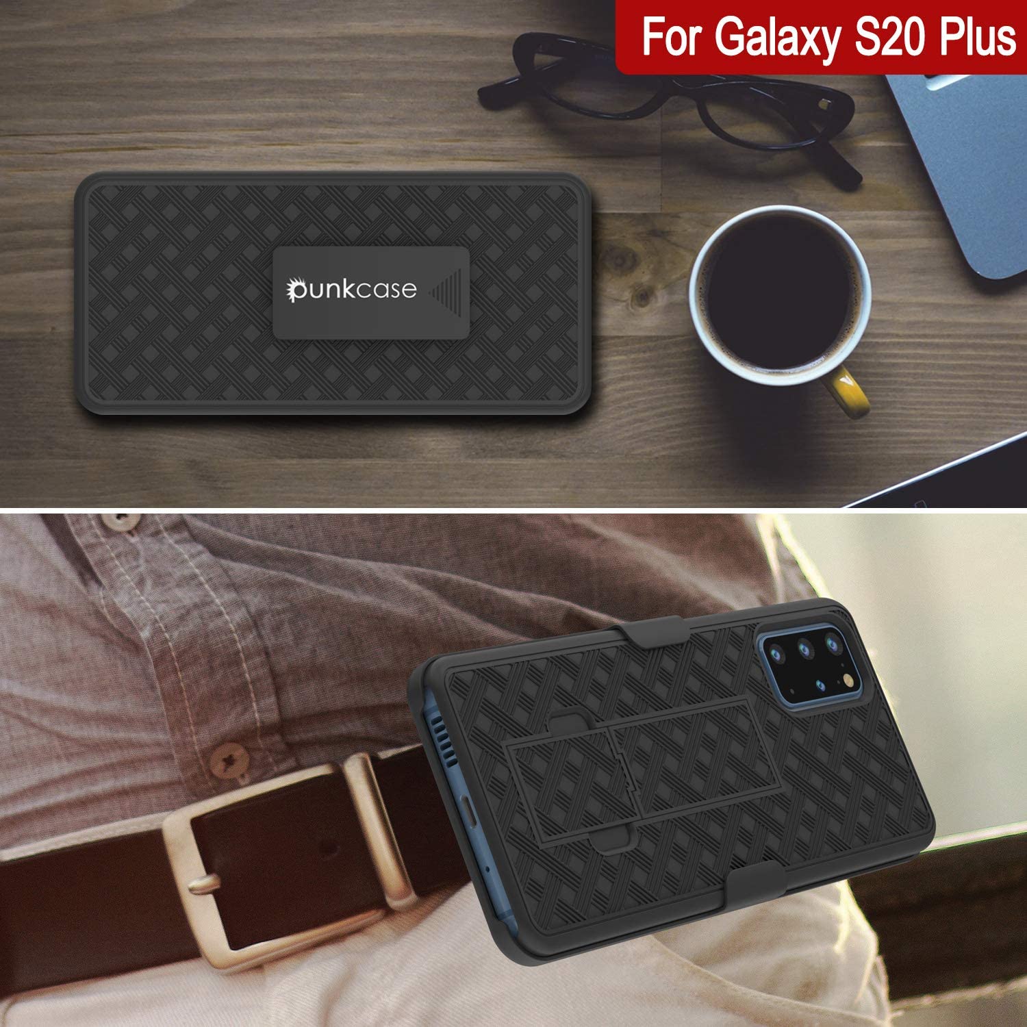 Punkcase Galaxy S20+ Plus Case With Screen Protector, Holster Belt Clip [Black]