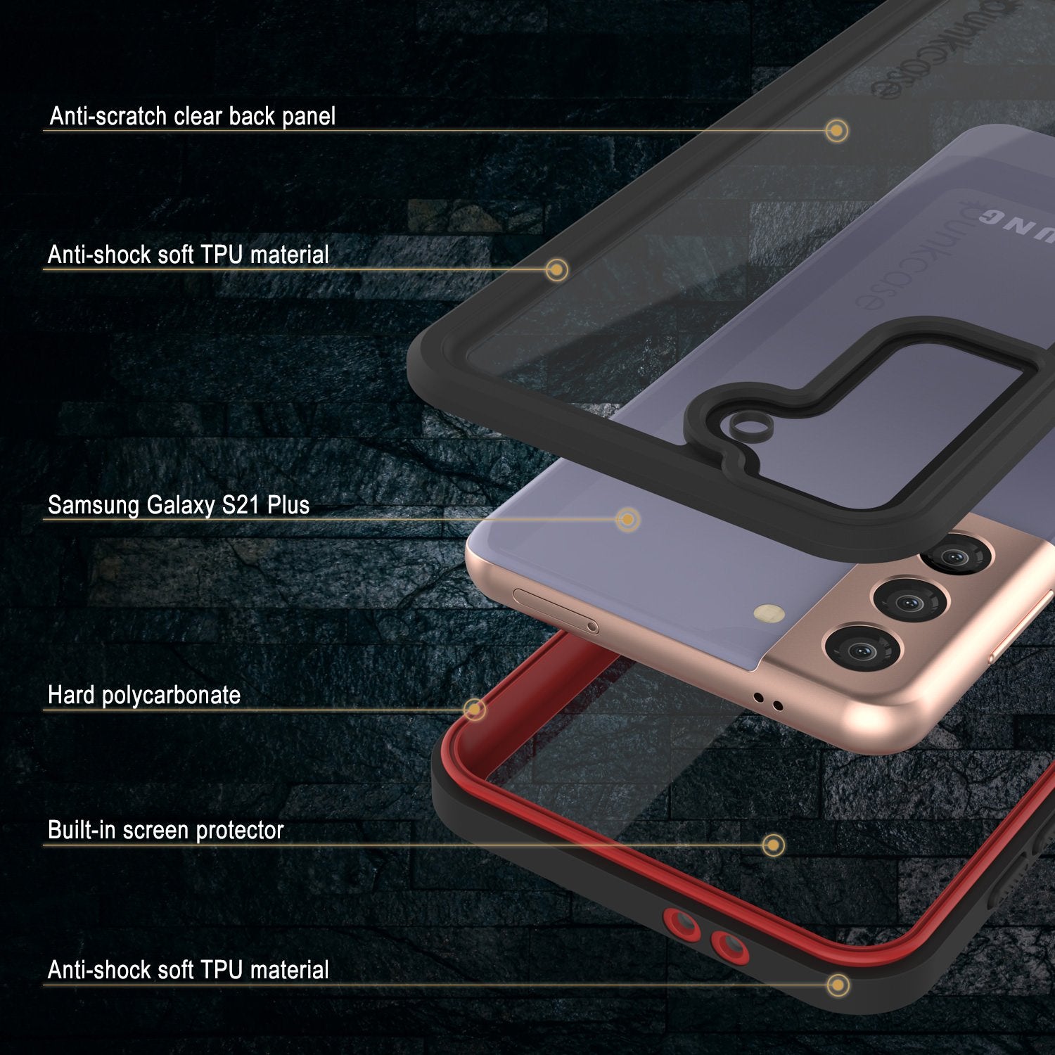 Galaxy S21+ Plus Water/Shock/Snowproof [Extreme Series] Slim Screen Protector Case [Red]