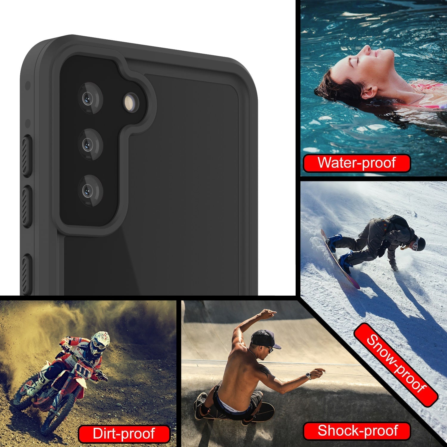 Galaxy S22+ Plus Waterproof Case PunkCase StudStar Red Thin 6.6ft Underwater IP68 Shock/Snow Proof