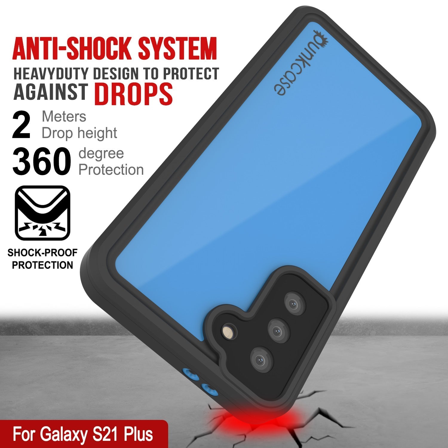 Galaxy S22+ Plus Waterproof Case PunkCase StudStar Light Blue Thin 6.6ft Underwater IP68 ShockProof