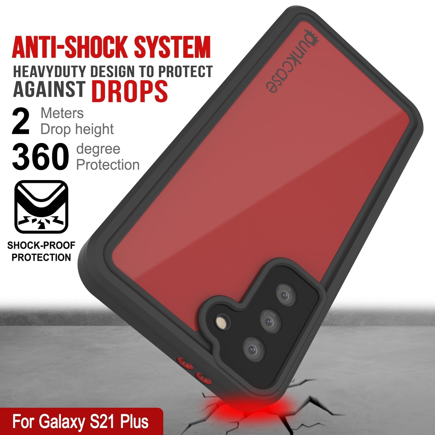 Galaxy S22+ Plus Waterproof Case PunkCase StudStar Red Thin 6.6ft Underwater IP68 Shock/Snow Proof