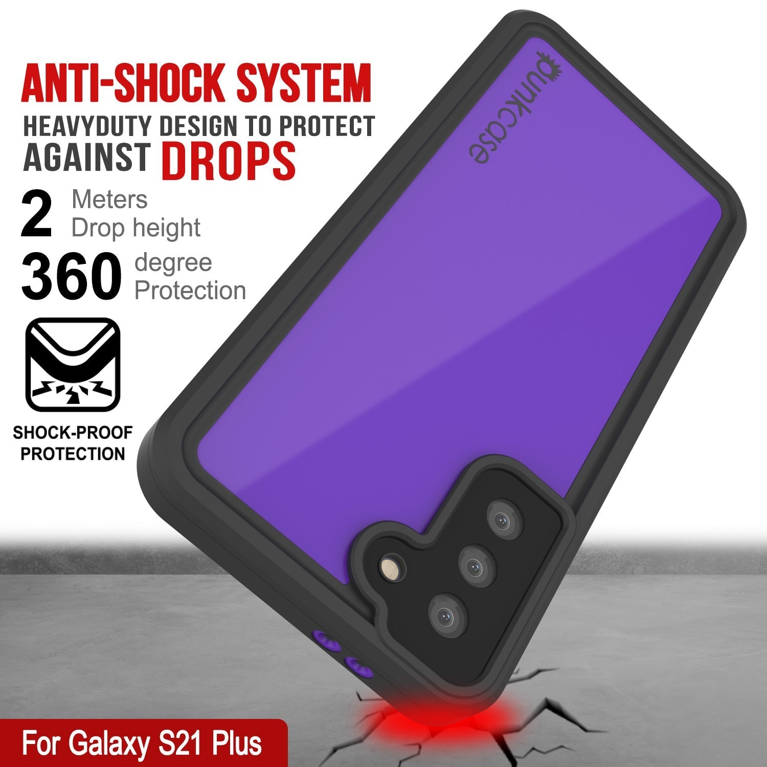 Galaxy S22+ Plus Waterproof Case PunkCase StudStar Purple Thin 6.6ft Underwater IP68 Shock/Snow Proof