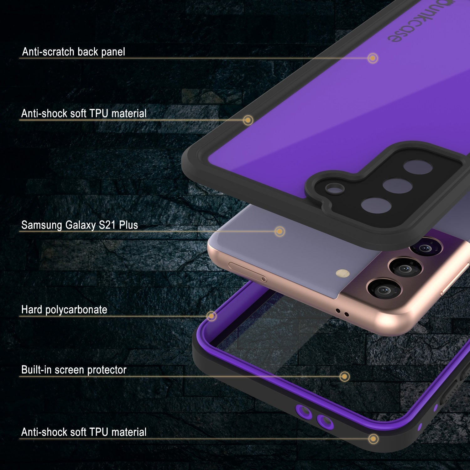 Galaxy S22+ Plus Waterproof Case PunkCase StudStar Purple Thin 6.6ft Underwater IP68 Shock/Snow Proof