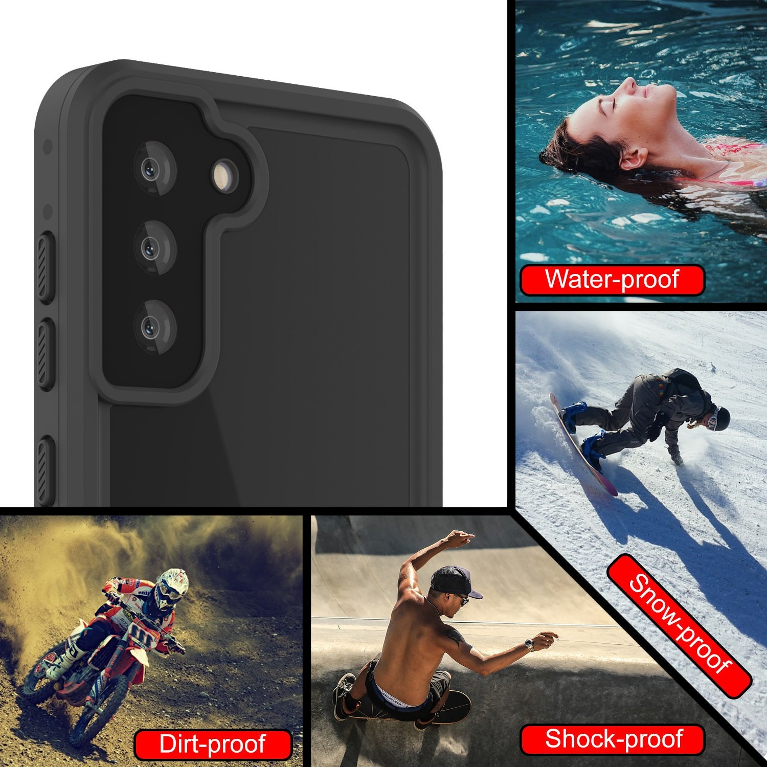 Galaxy S21+ Plus Waterproof Case PunkCase StudStar Red Thin 6.6ft Underwater IP68 Shock/Snow Proof
