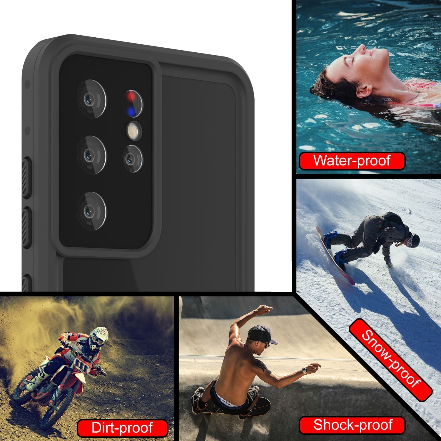 Galaxy S22 Ultra Waterproof Case PunkCase StudStar Black Thin 6.6ft Underwater IP68 Shock/Snow Proof