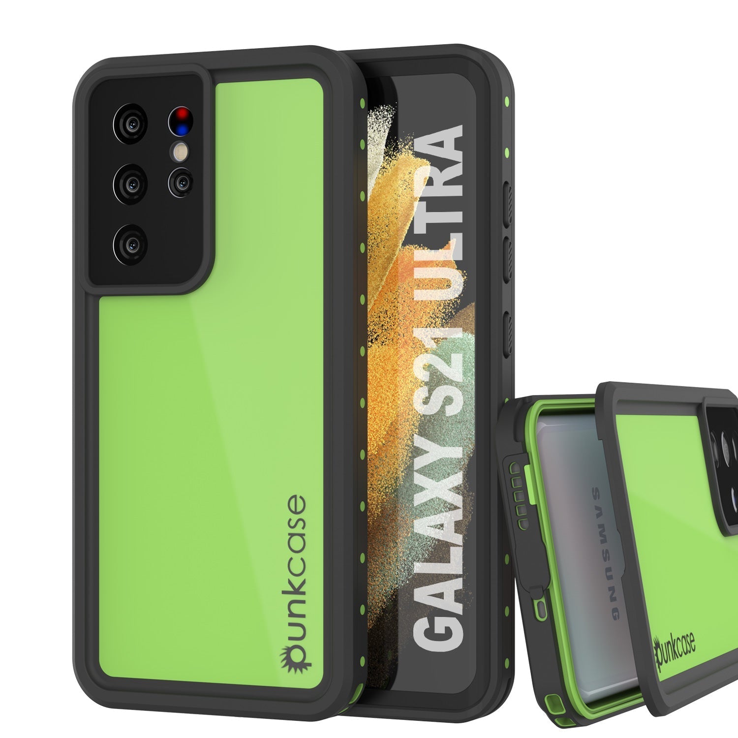 Galaxy S22 Ultra Waterproof Case PunkCase StudStar Light Green Thin 6.6ft Underwater IP68 ShockProof