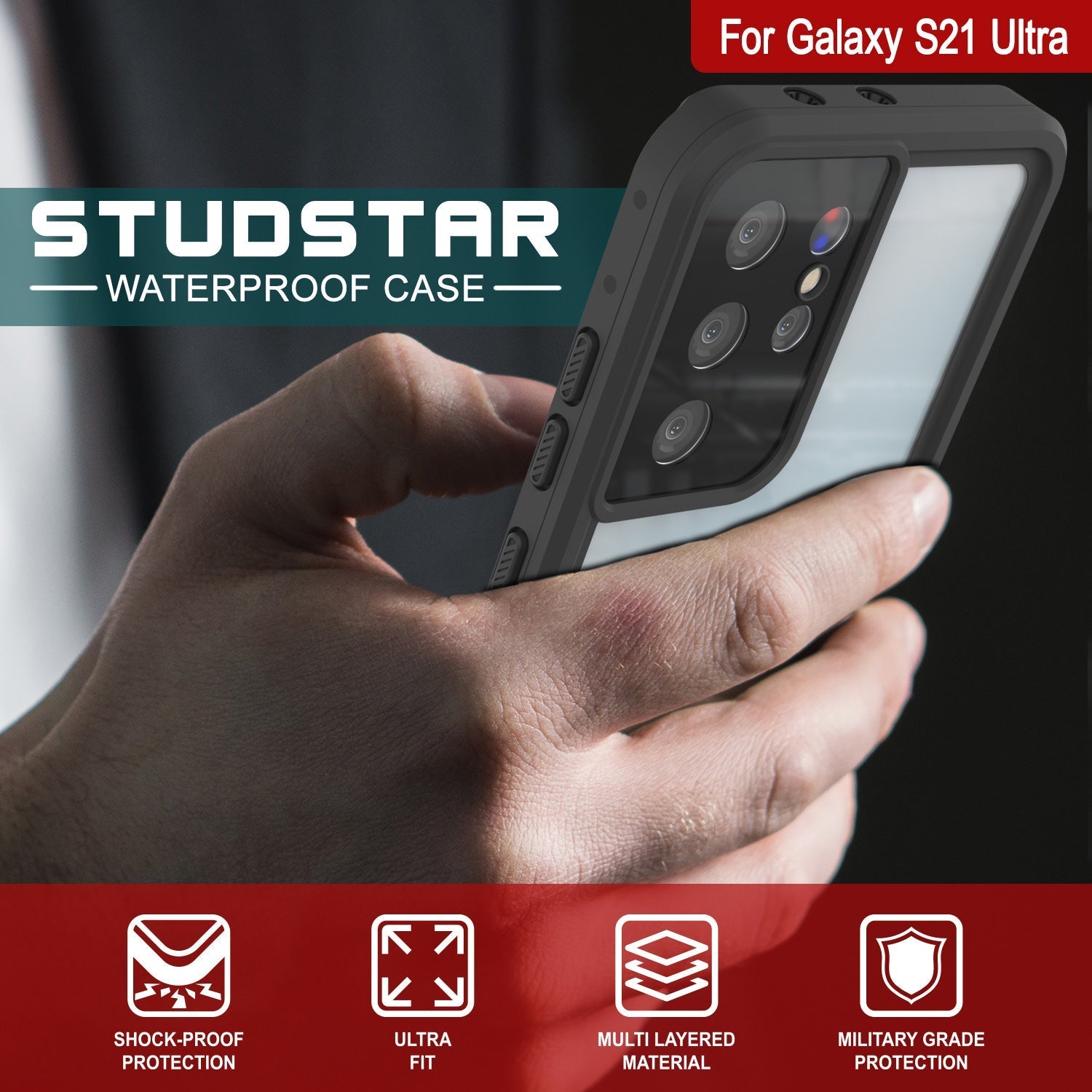 Galaxy S22 Ultra Waterproof Case PunkCase StudStar Clear Thin 6.6ft Underwater IP68 Shock/Snow Proof