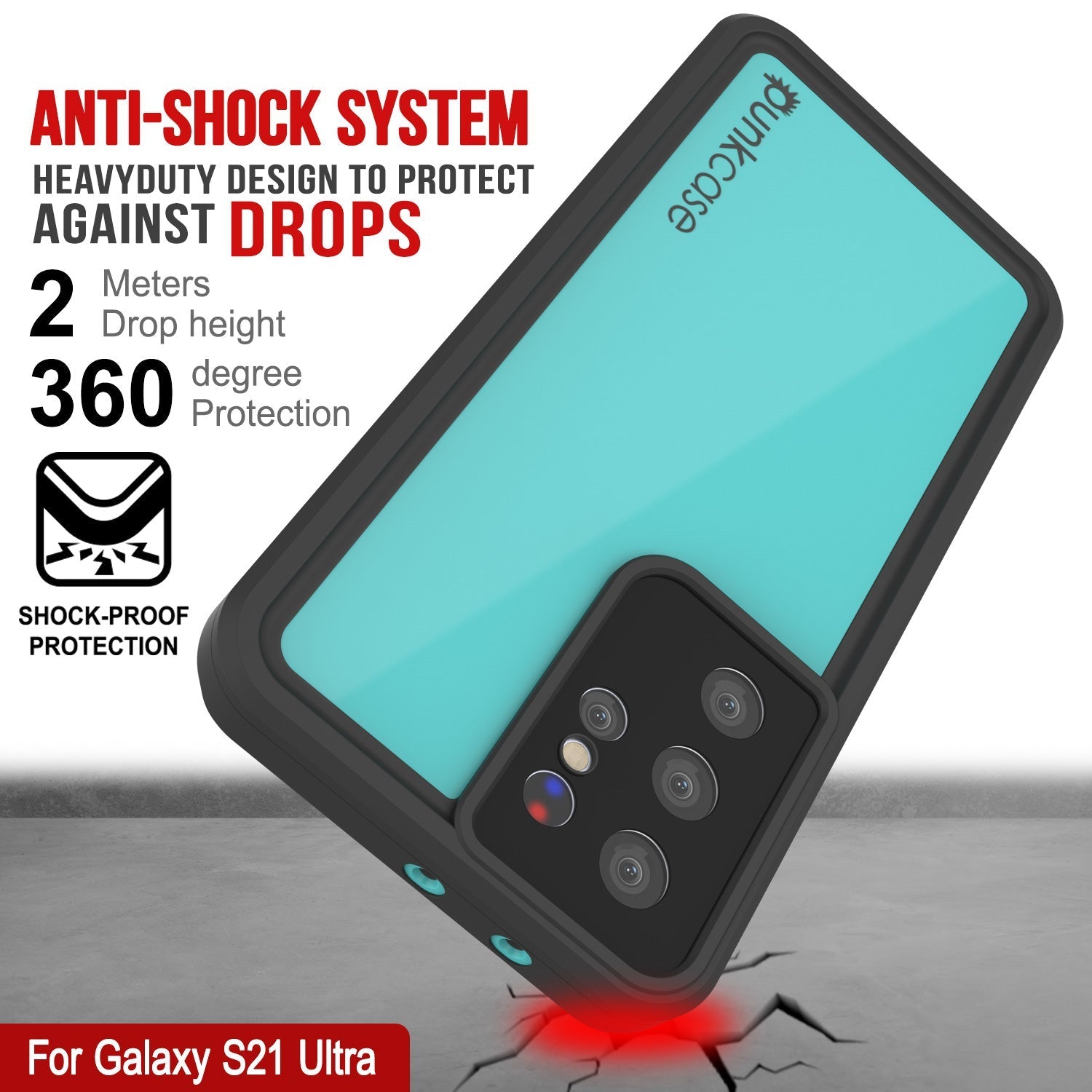 Galaxy S22 Ultra Waterproof Case PunkCase StudStar Teal Thin 6.6ft Underwater IP68 Shock/Snow Proof