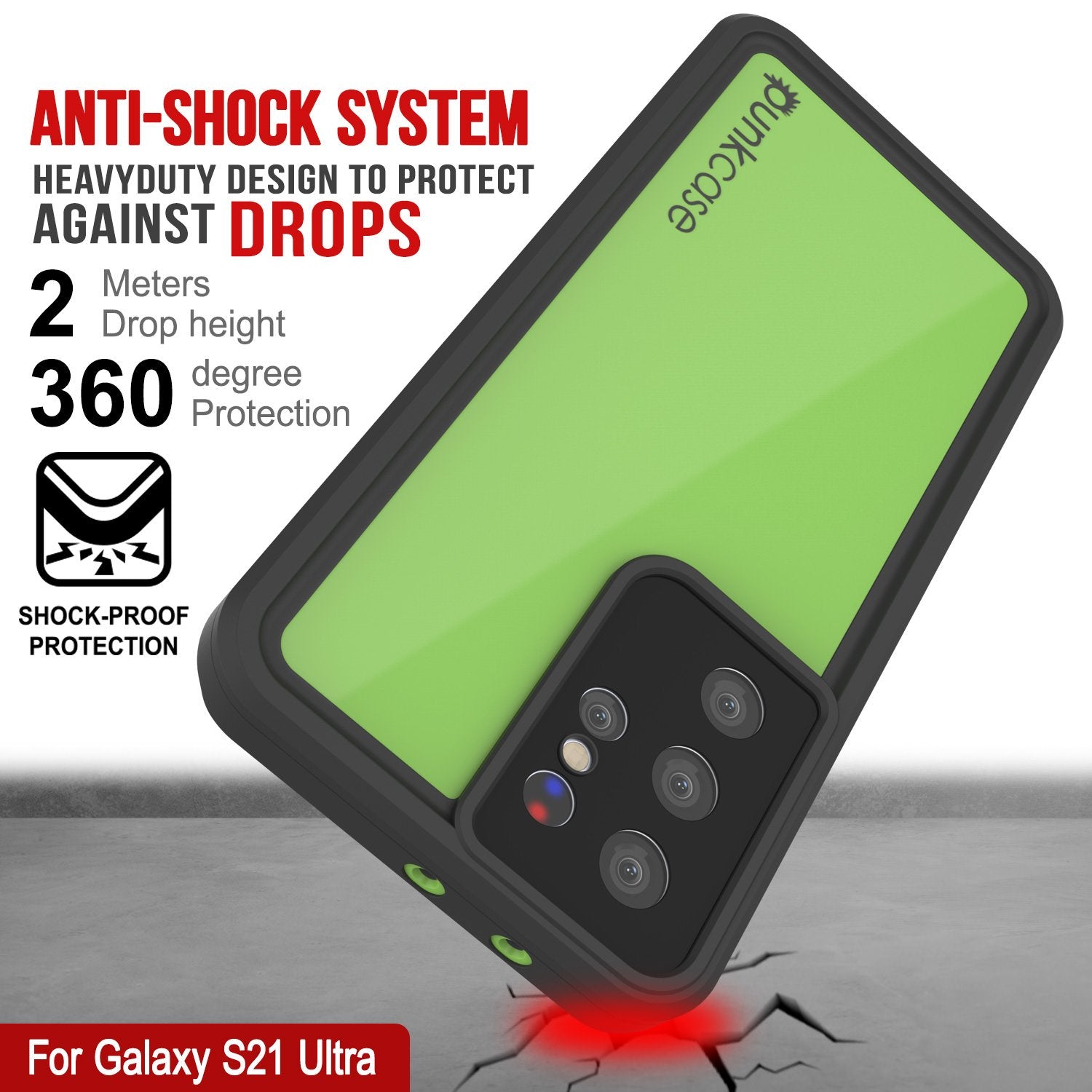 Galaxy S21 Ultra Waterproof Case PunkCase StudStar Light Green Thin 6.6ft Underwater IP68 ShockProof