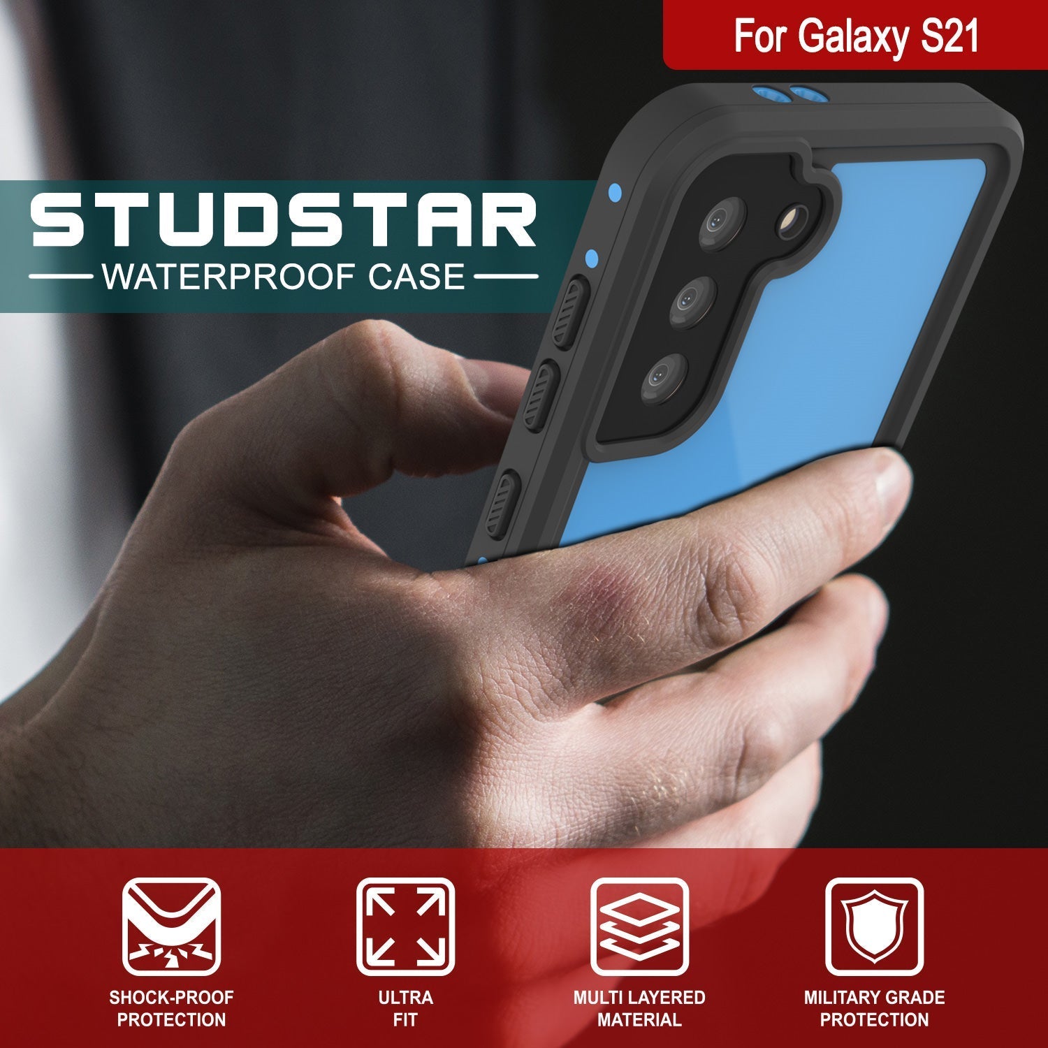 Galaxy S22 Waterproof Case PunkCase StudStar Light Blue Thin 6.6ft Underwater IP68 ShockProof