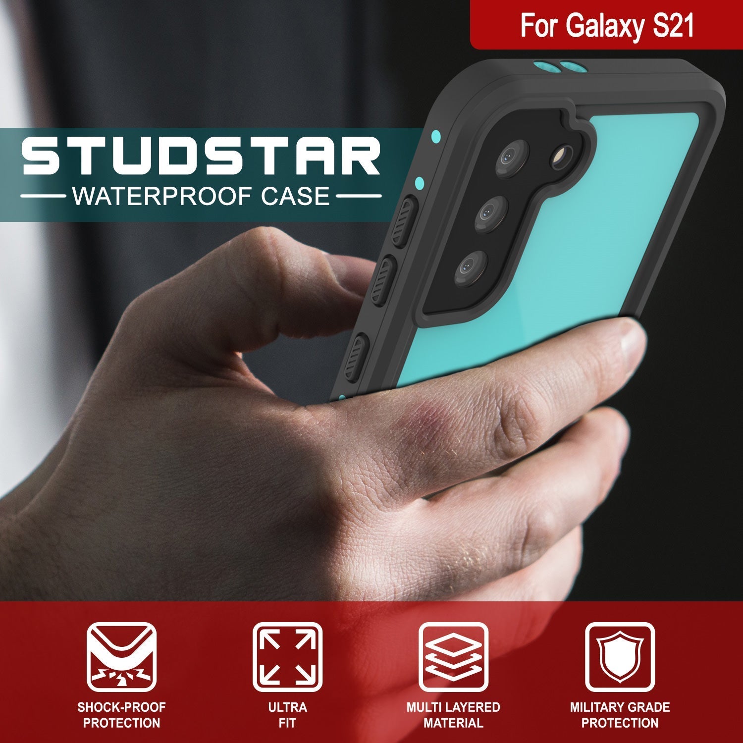 Galaxy S22 Waterproof Case PunkCase StudStar Teal Thin 6.6ft Underwater IP68 Shock/Snow Proof