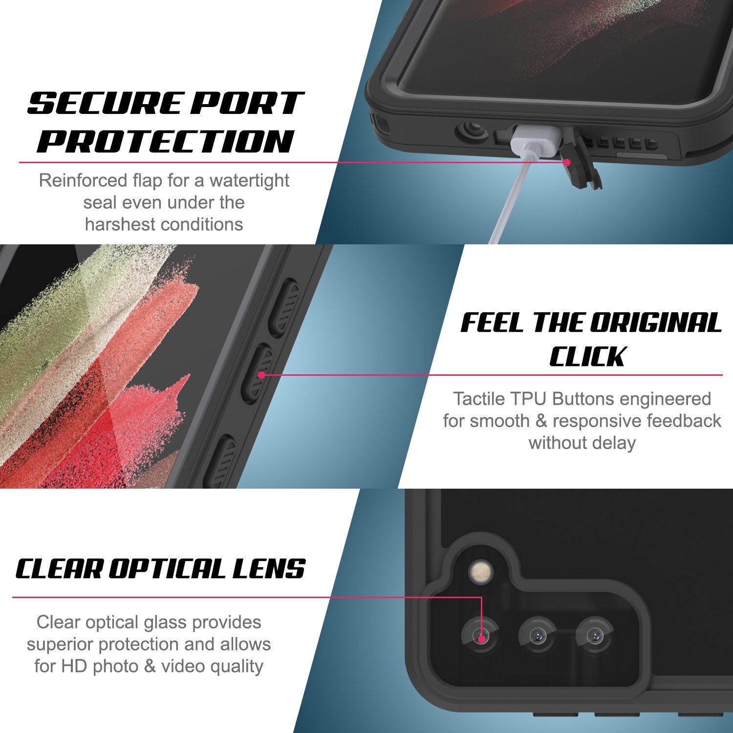 Galaxy S21 Waterproof Case PunkCase StudStar Black Thin 6.6ft Underwater IP68 Shock/Snow Proof