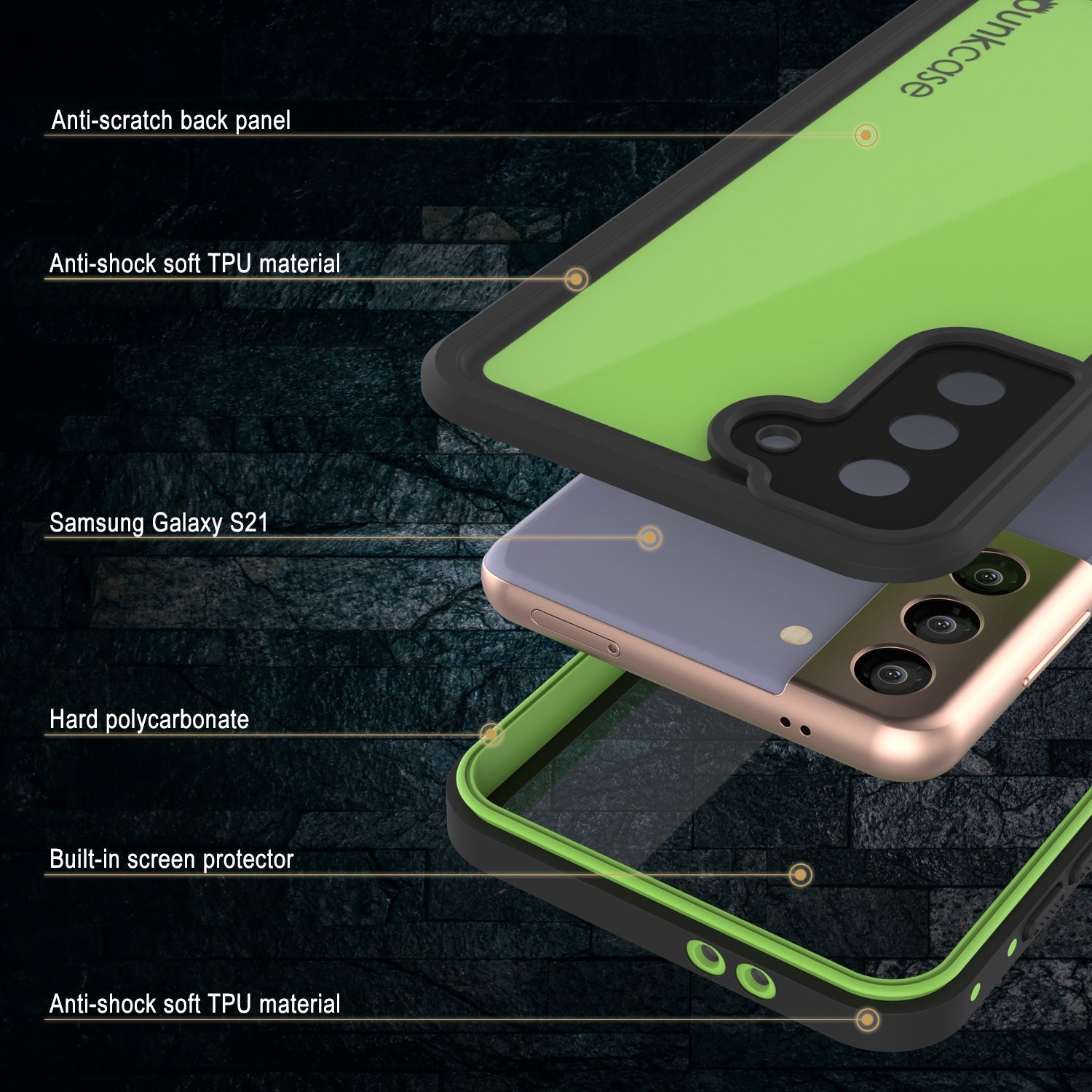 Galaxy S22 Waterproof Case PunkCase StudStar Light Green Thin 6.6ft Underwater IP68 ShockProof