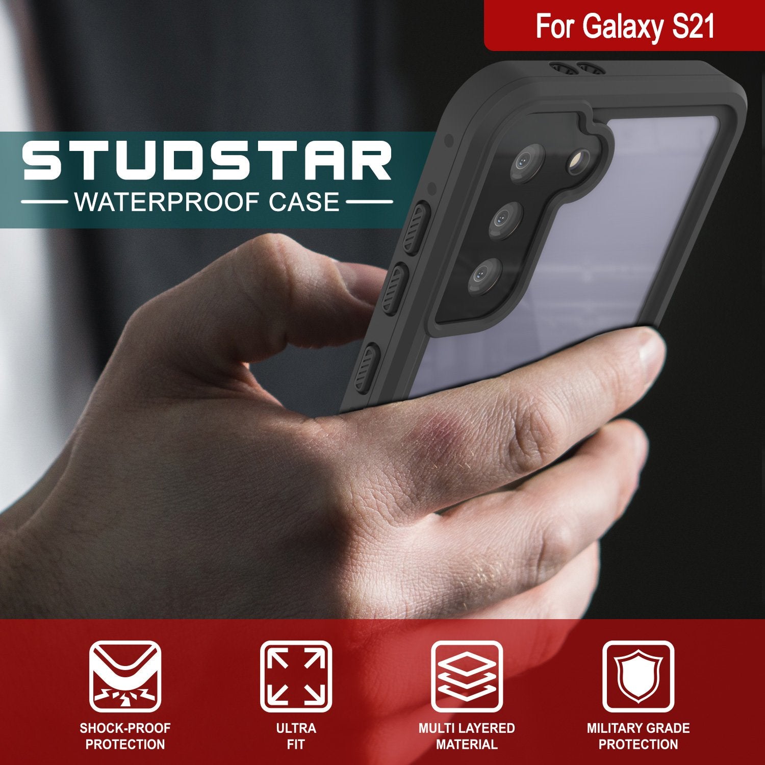 Galaxy S21 Waterproof Case PunkCase StudStar Clear Thin 6.6ft Underwater IP68 Shock/Snow Proof