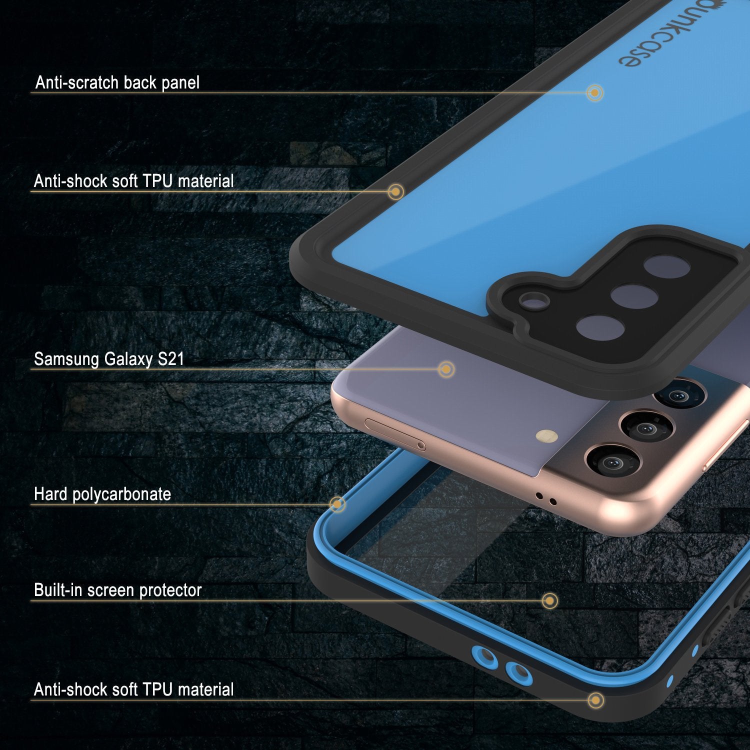 Galaxy S21 Waterproof Case PunkCase StudStar Light Blue Thin 6.6ft Underwater IP68 ShockProof