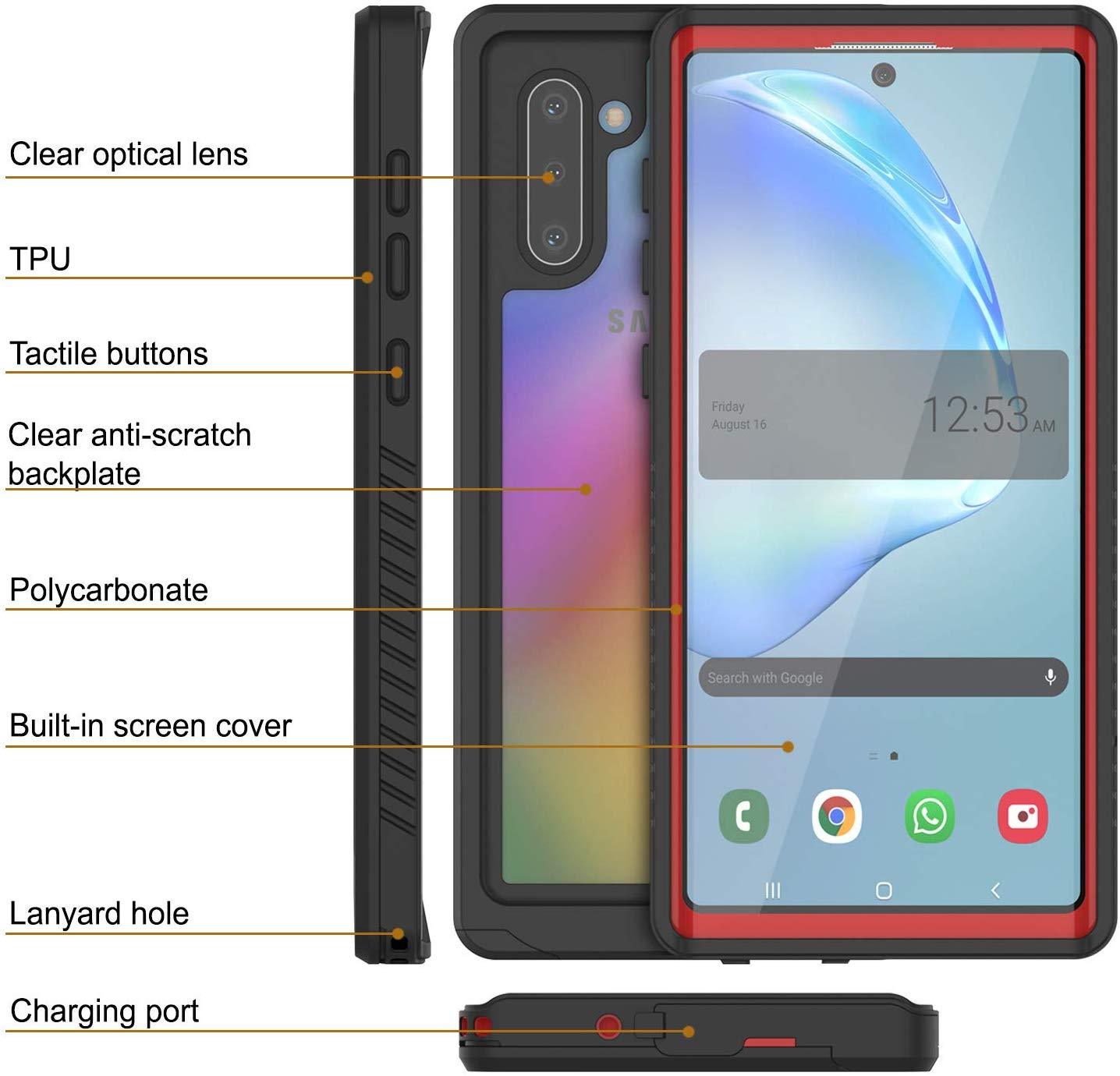 Galaxy Note 10 Case, Punkcase [Extreme Series] Armor Cover W/ Built In Screen Protector [Red]