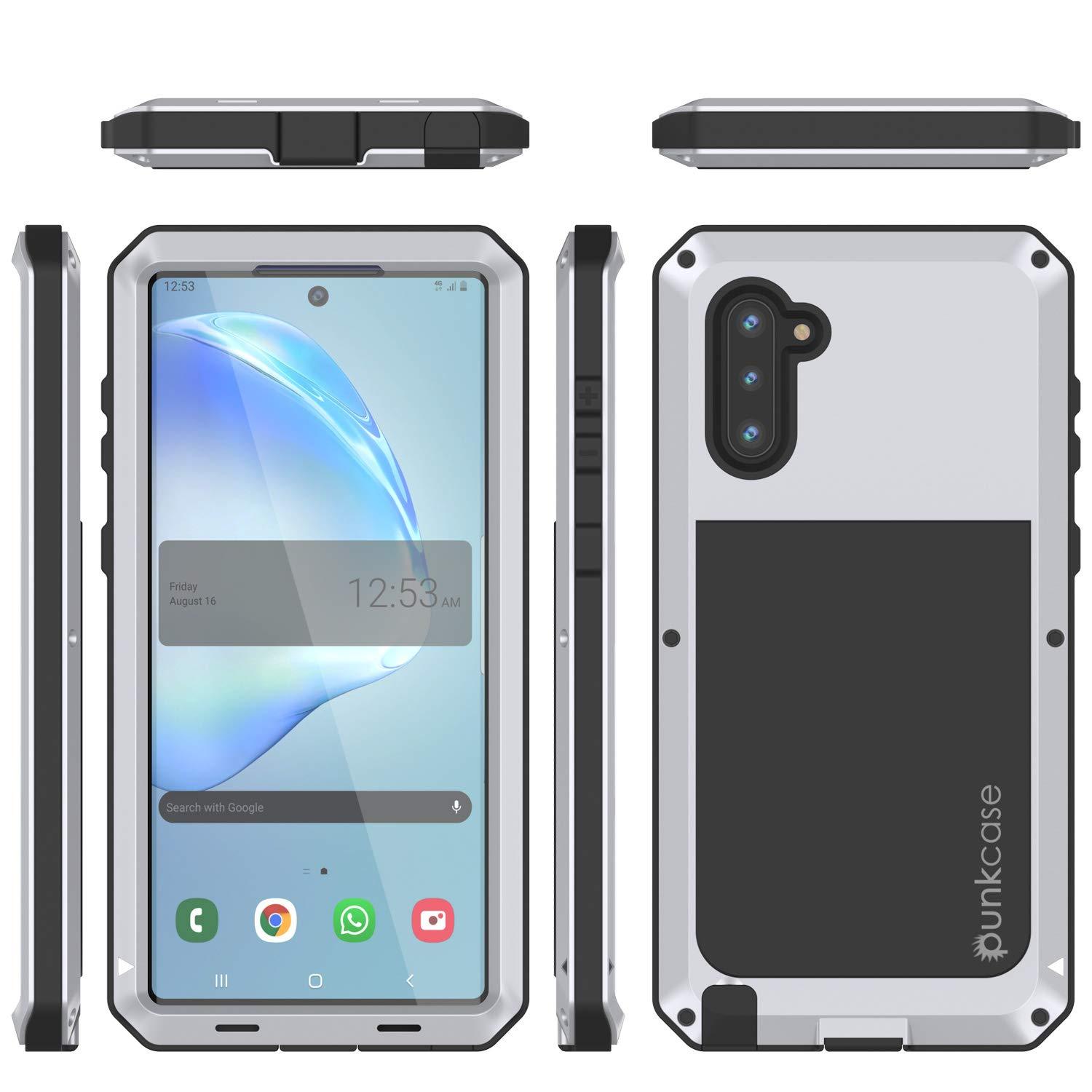 Galaxy Note 10  Case, PUNKcase Metallic White Shockproof  Slim Metal Armor Case [White]
