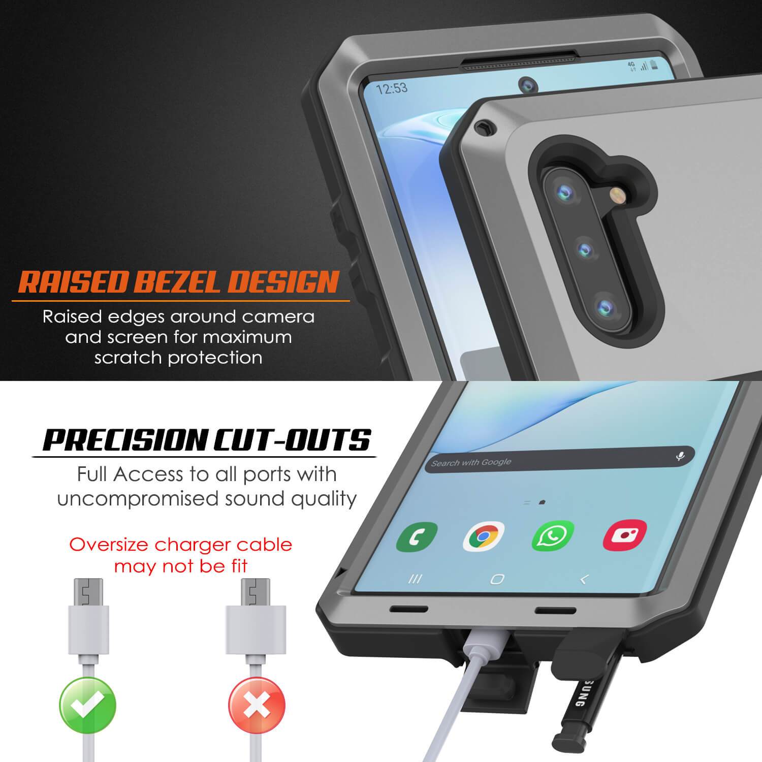 Galaxy Note 10  Case, PUNKcase Metallic Silver Shockproof  Slim Metal Armor Case [Silver]