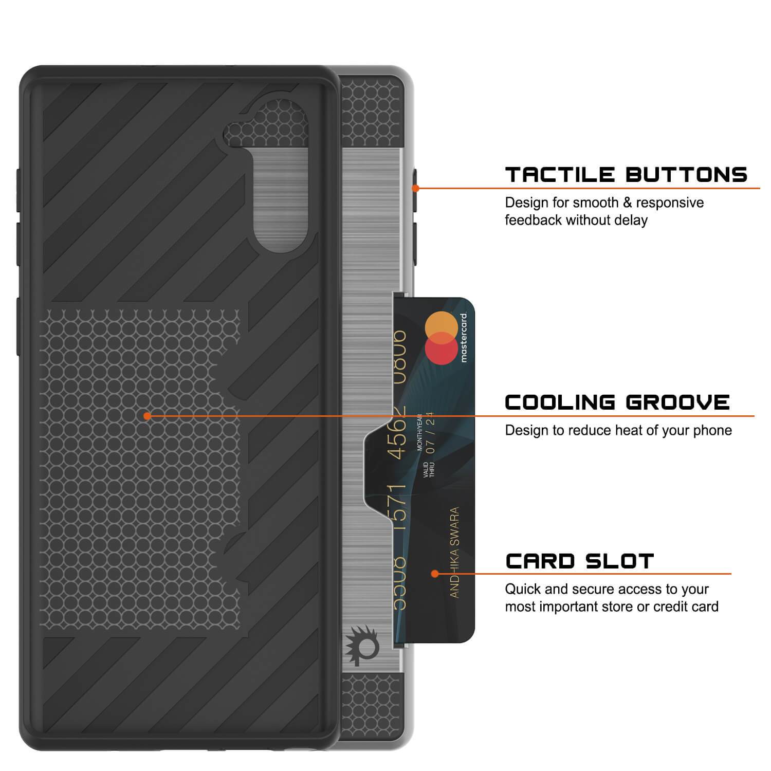 Galaxy Note 10 Case, PUNKcase [SLOT Series] Slim Fit  Samsung Note 10 [Silver]
