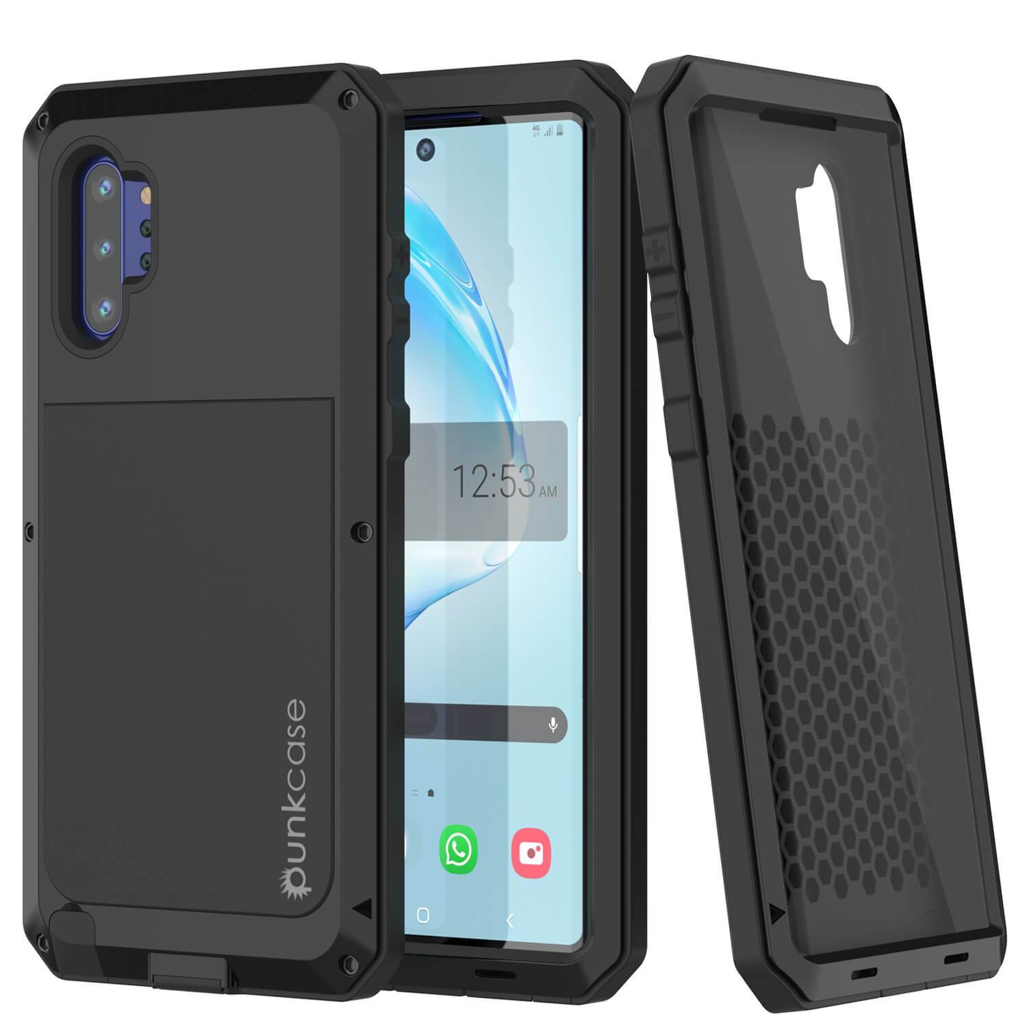 Galaxy Note 10+ Plus Case, PUNKcase Metallic Black Shockproof  Slim Metal Armor Case [Black]