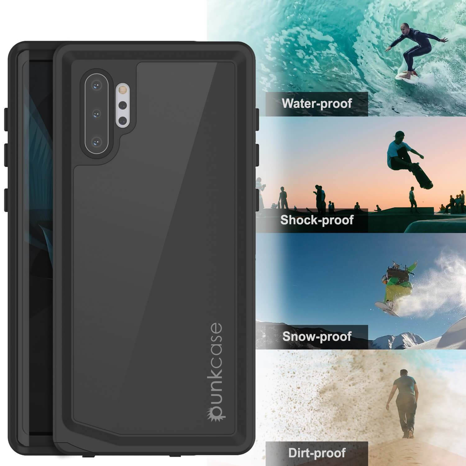 Galaxy Note 10+ Plus Waterproof Case, Punkcase Studstar Black Thin Armor Cover