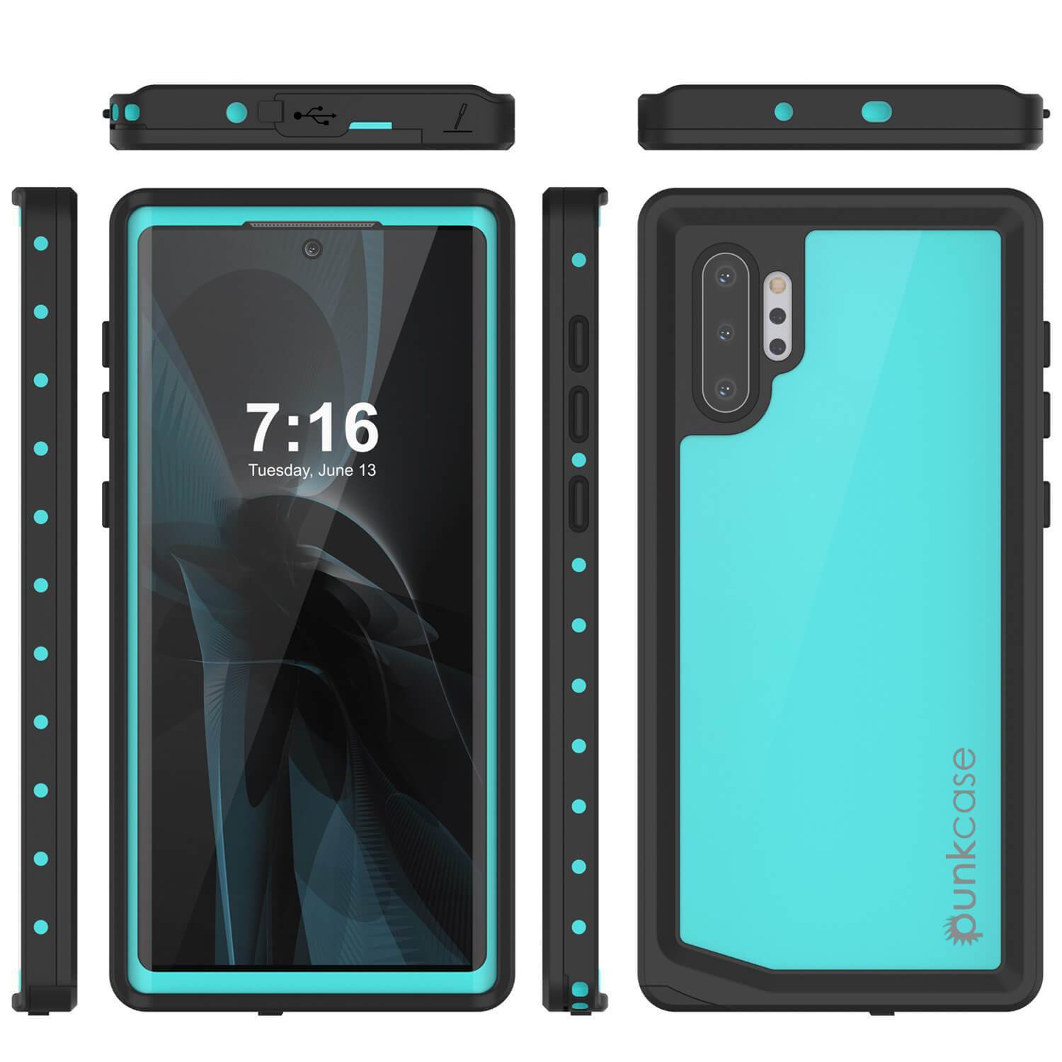 Galaxy Note 10+ Plus Waterproof Case, Punkcase Studstar Series Teal Thin Armor Cover