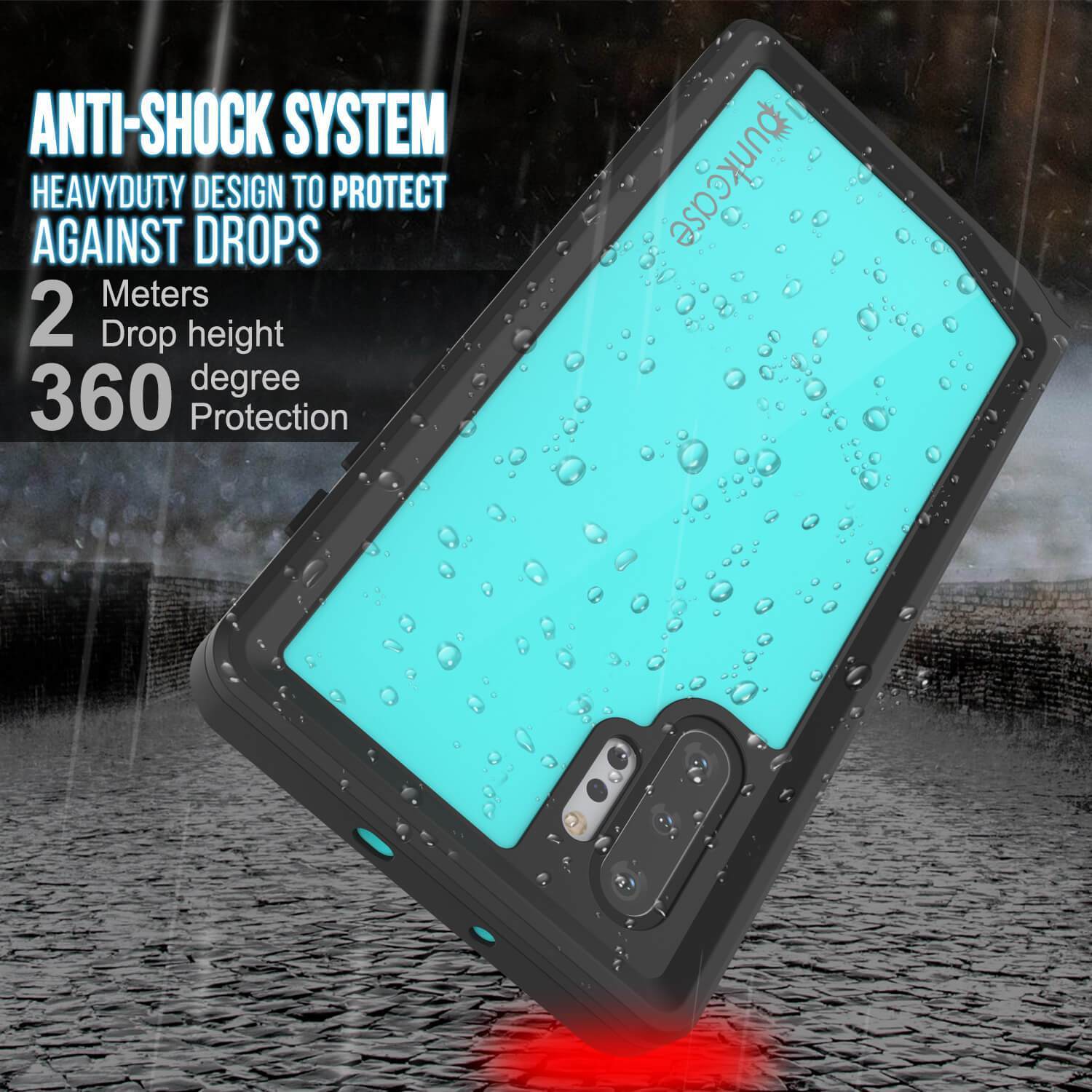 Galaxy Note 10+ Plus Waterproof Case, Punkcase Studstar Series Teal Thin Armor Cover