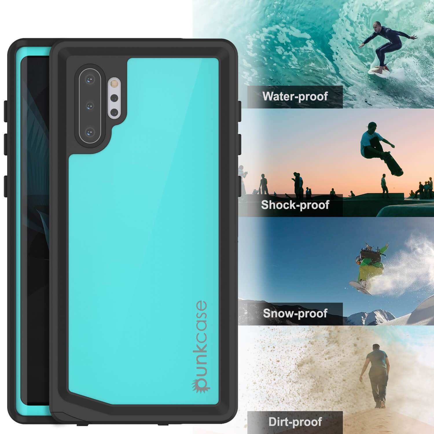 Galaxy Note 10+ Plus Waterproof Case, Punkcase Studstar Series Teal Thin Armor Cover