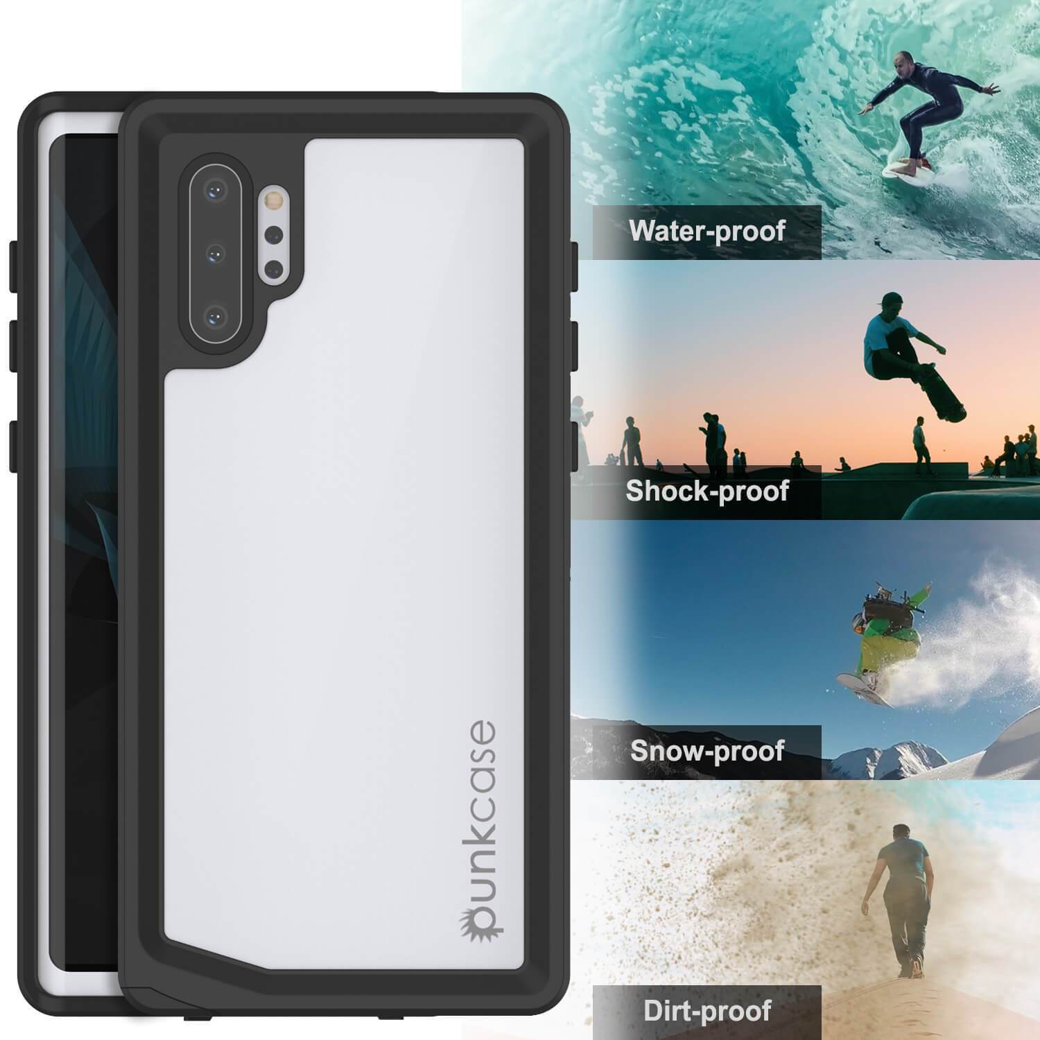 Galaxy Note 10+ Plus Waterproof Case, Punkcase Studstar White Thin Armor Cover