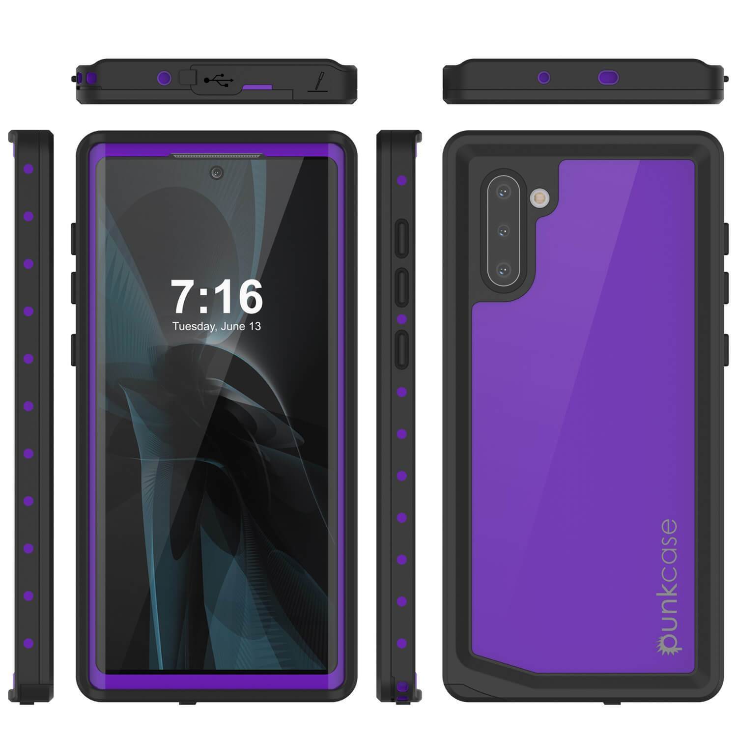 Galaxy Note 10 Waterproof Case, Punkcase Studstar Purple Series Thin Armor Cover