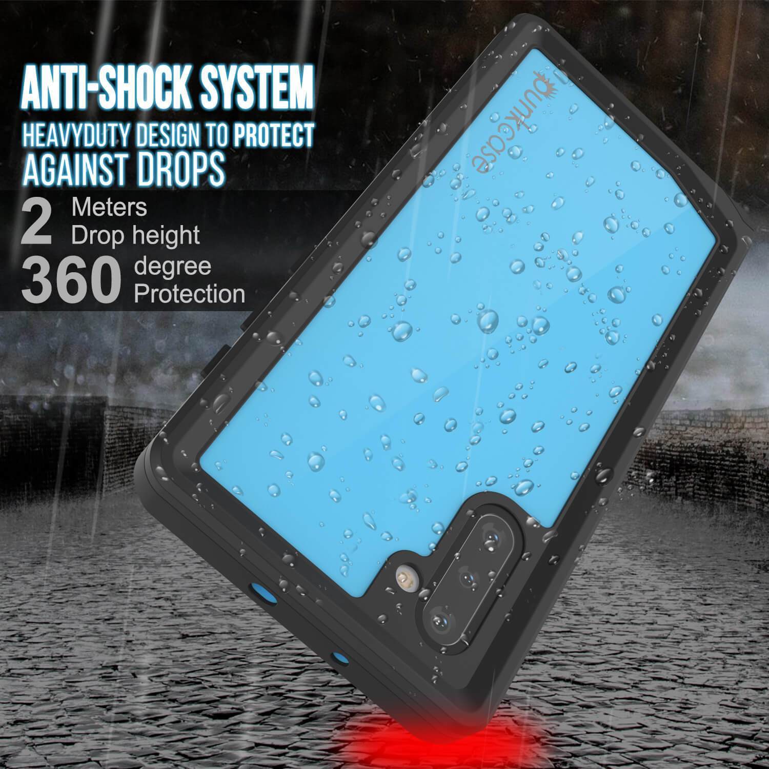 Galaxy Note 10 Waterproof Case, Punkcase Studstar Light Blue Thin Armor Cover