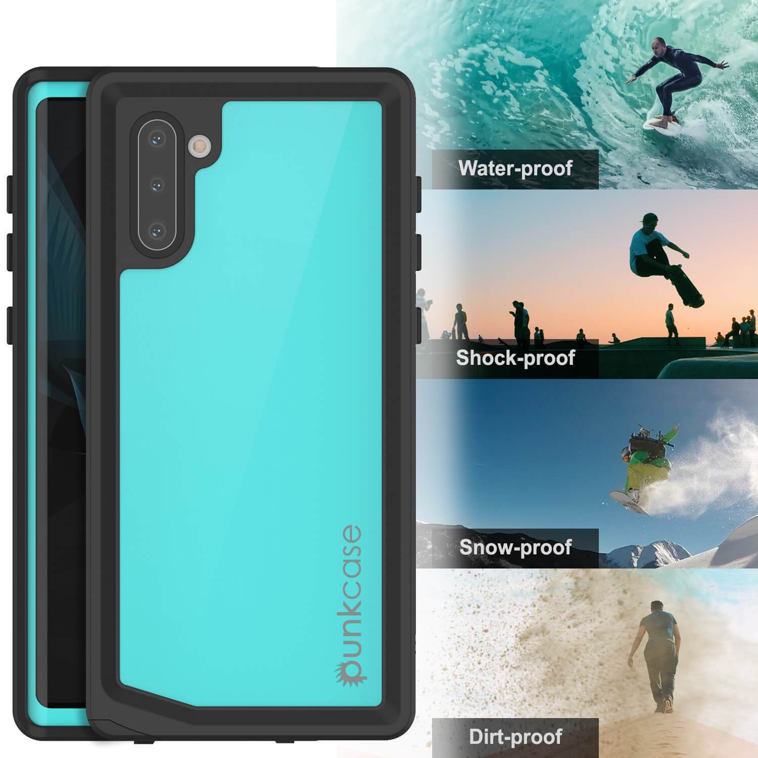 Galaxy Note 10 Waterproof Case, Punkcase Studstar Series Teal Thin Armor Cover