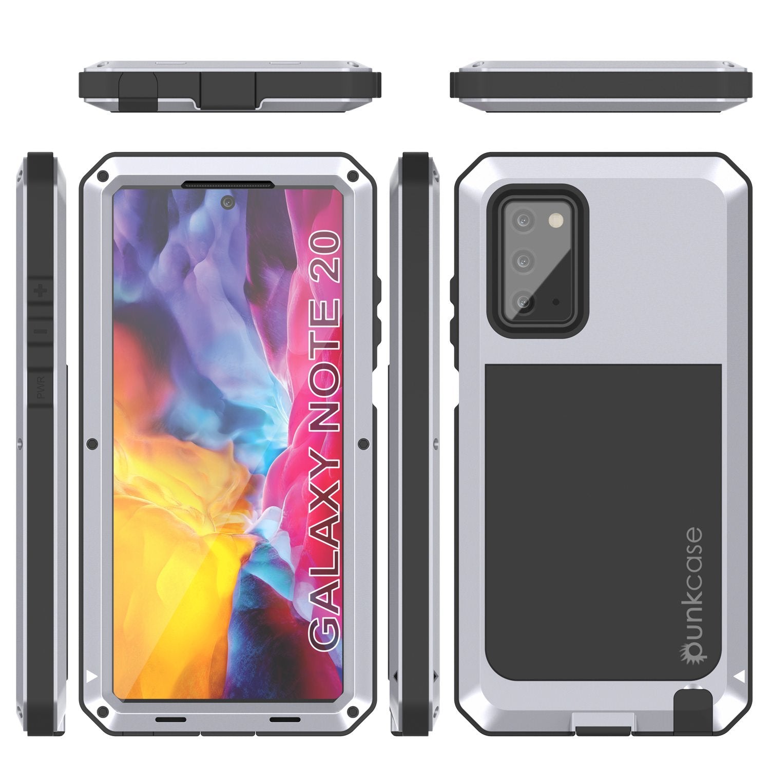 Galaxy Note 20  Case, PUNKcase Metallic White Shockproof  Slim Metal Armor Case [White]