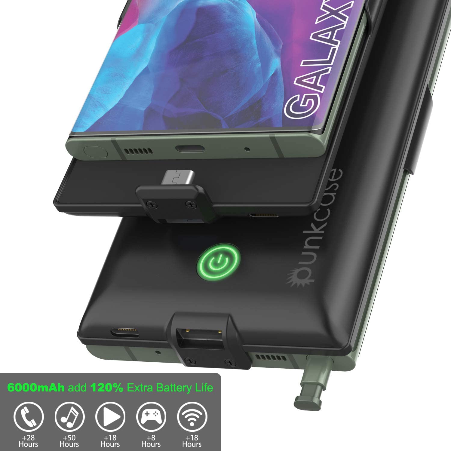 Galaxy Note 20 Ultra 6000mAH Battery Charger PunkJuice 2.0 Slim Case [Black]