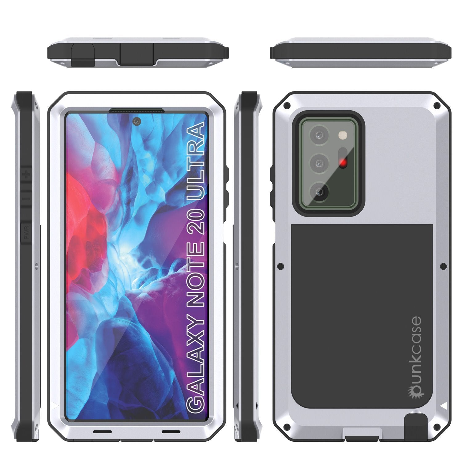 Galaxy Note 20 Ultra  Case, PUNKcase Metallic White Shockproof  Slim Metal Armor Case [White]