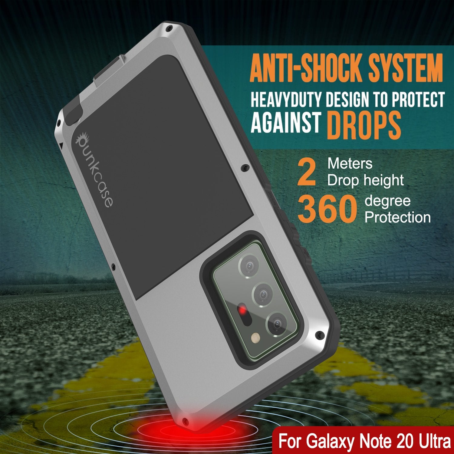 Galaxy Note 20 Ultra  Case, PUNKcase Metallic Silver Shockproof  Slim Metal Armor Case [Silver]