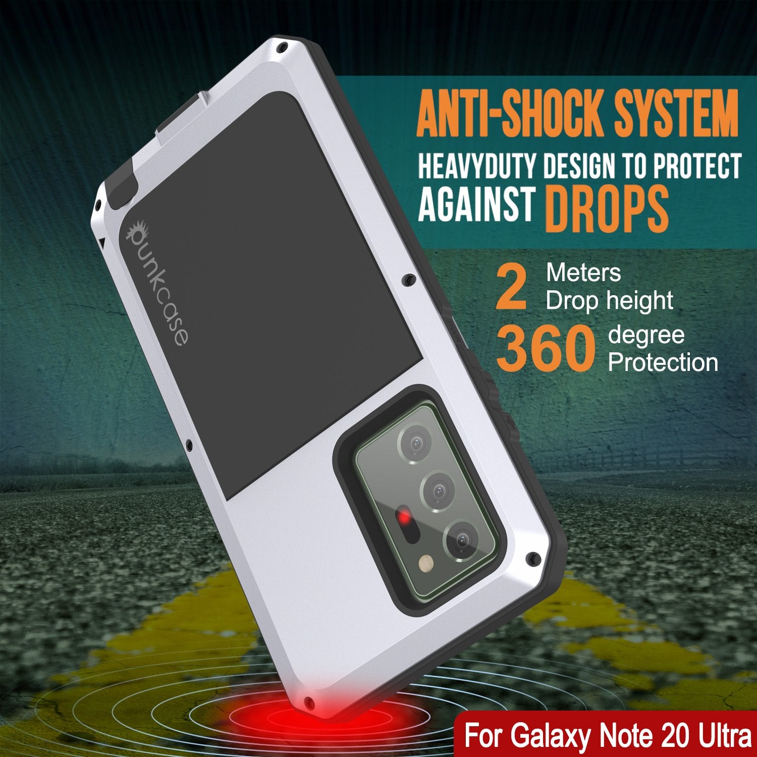 Galaxy Note 20 Ultra  Case, PUNKcase Metallic White Shockproof  Slim Metal Armor Case [White]