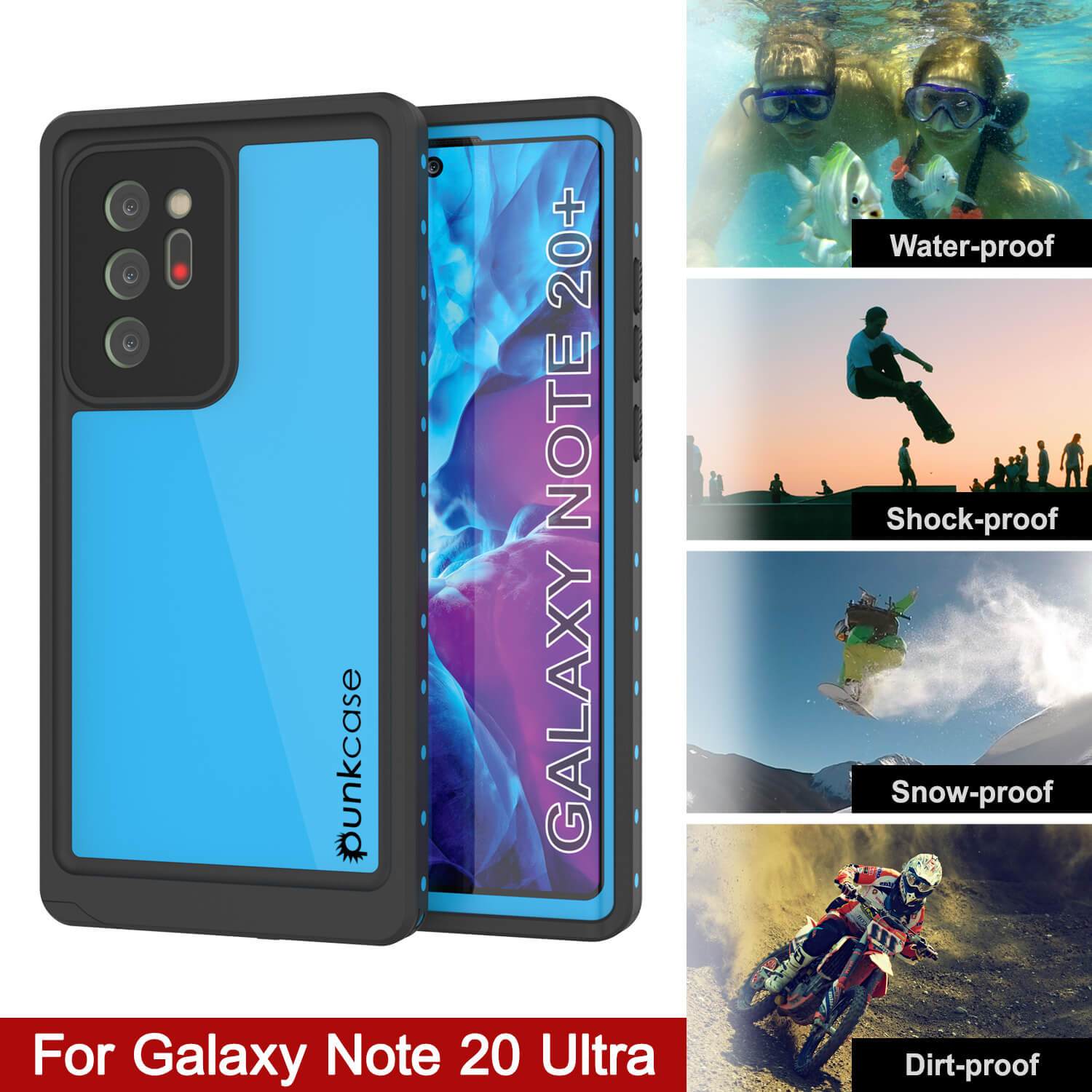 Galaxy Note 20 Ultra Waterproof Case, Punkcase Studstar Light Blue Thin Armor Cover