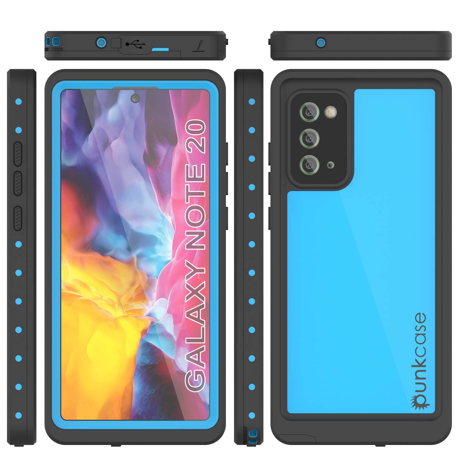 Galaxy Note 20 Waterproof Case, Punkcase Studstar Light Blue Thin Armor Cover