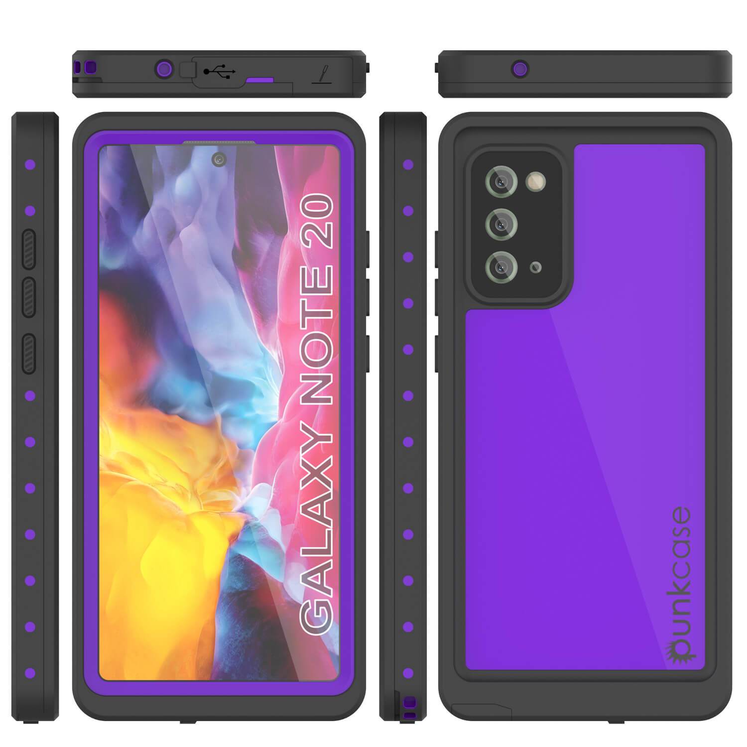 Galaxy Note 20 Waterproof Case, Punkcase Studstar Purple Series Thin Armor Cover