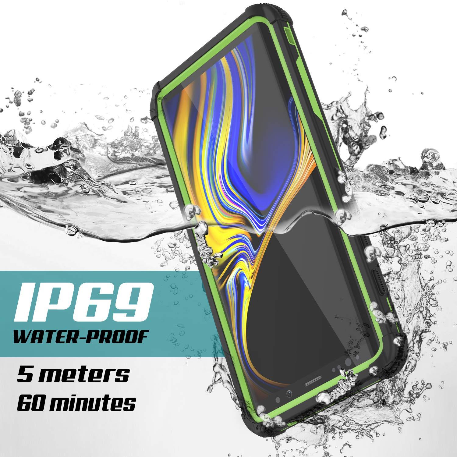 Punkcase Galaxy Note 9 Waterproof Case [Navy Seal Extreme Series] Armor Cover W/ Built In Screen Protector [Light Green]