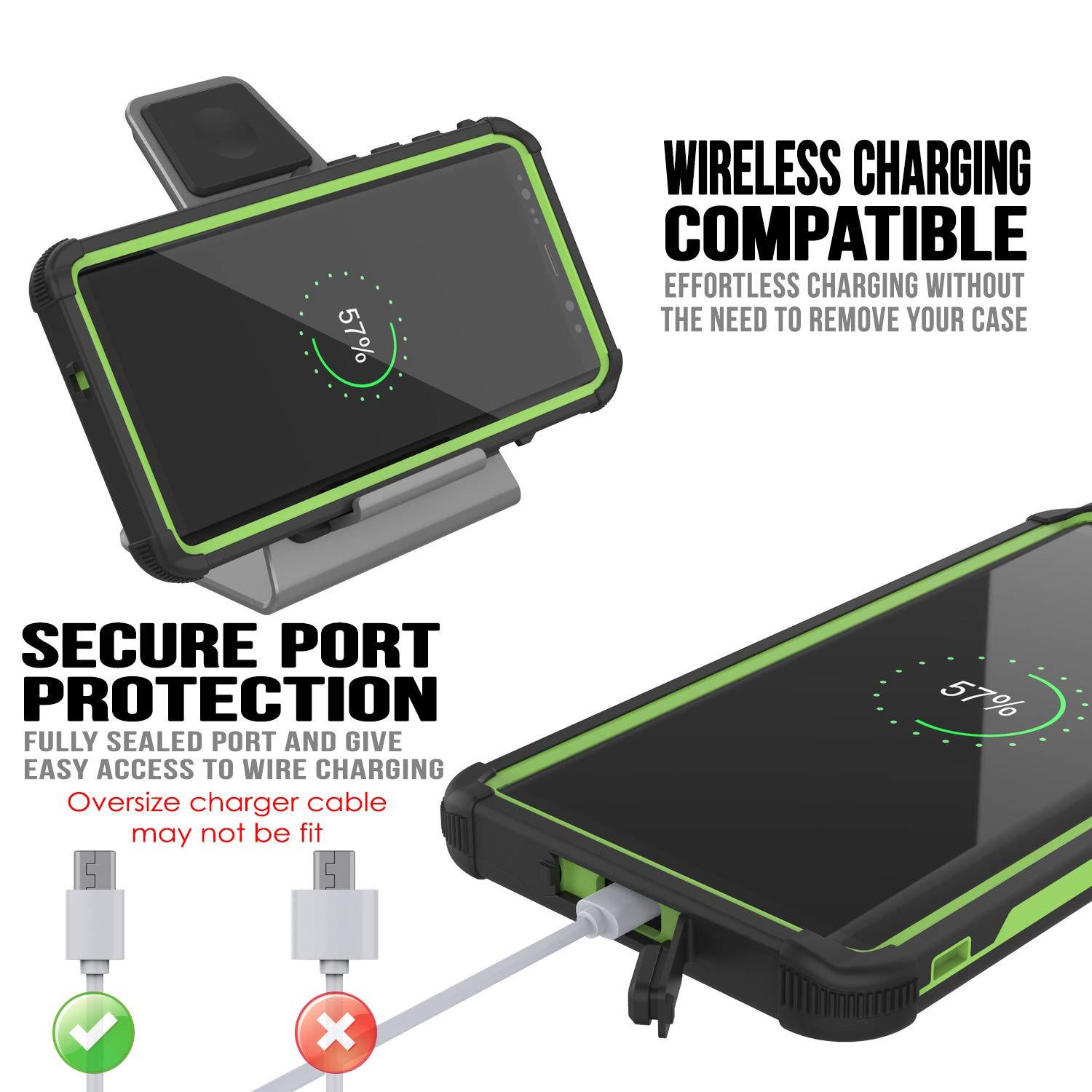 Punkcase Galaxy Note 9 Waterproof Case [Navy Seal Extreme Series] Armor Cover W/ Built In Screen Protector [Light Green]