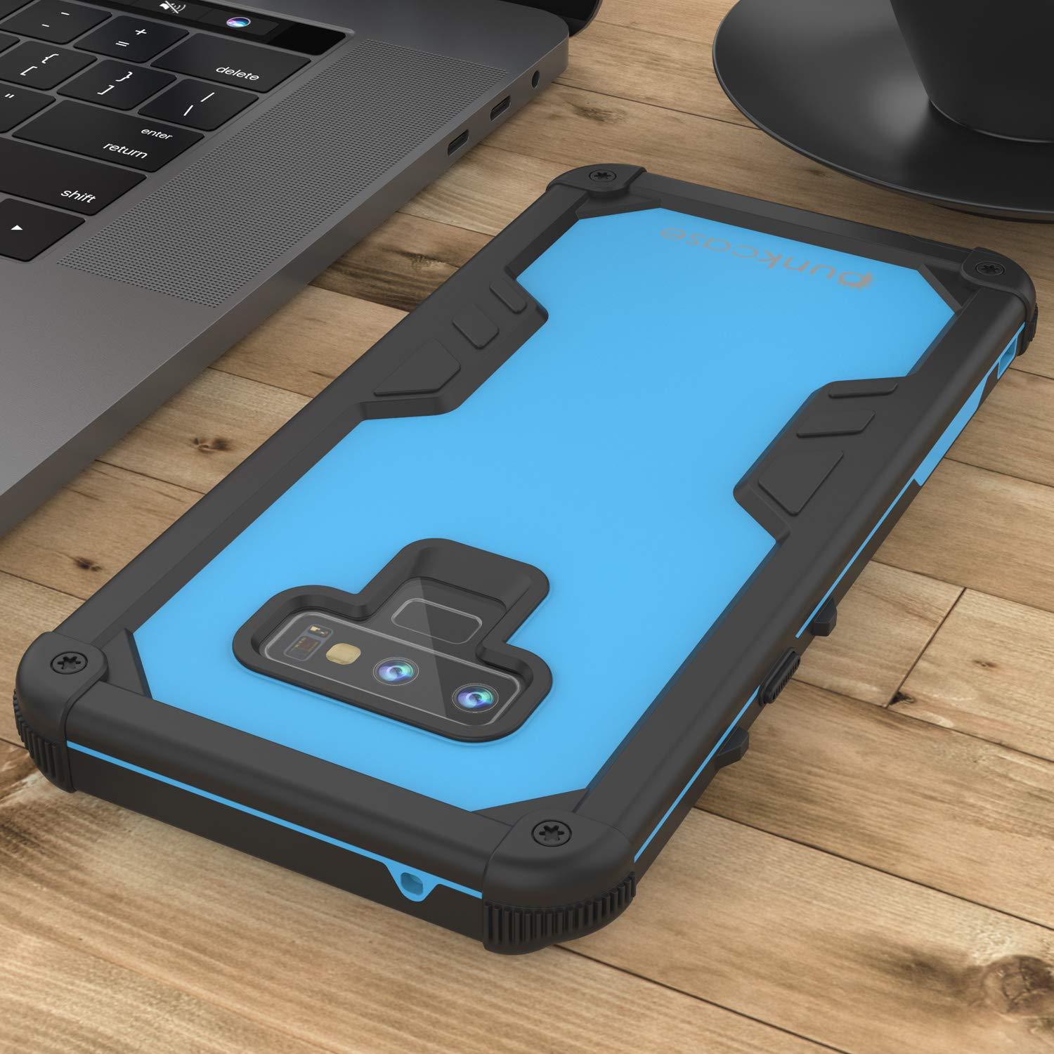Punkcase Galaxy Note 9 Waterproof Case [Navy Seal Extreme Series] Armor Cover W/ Built In Screen Protector [Light Blue]