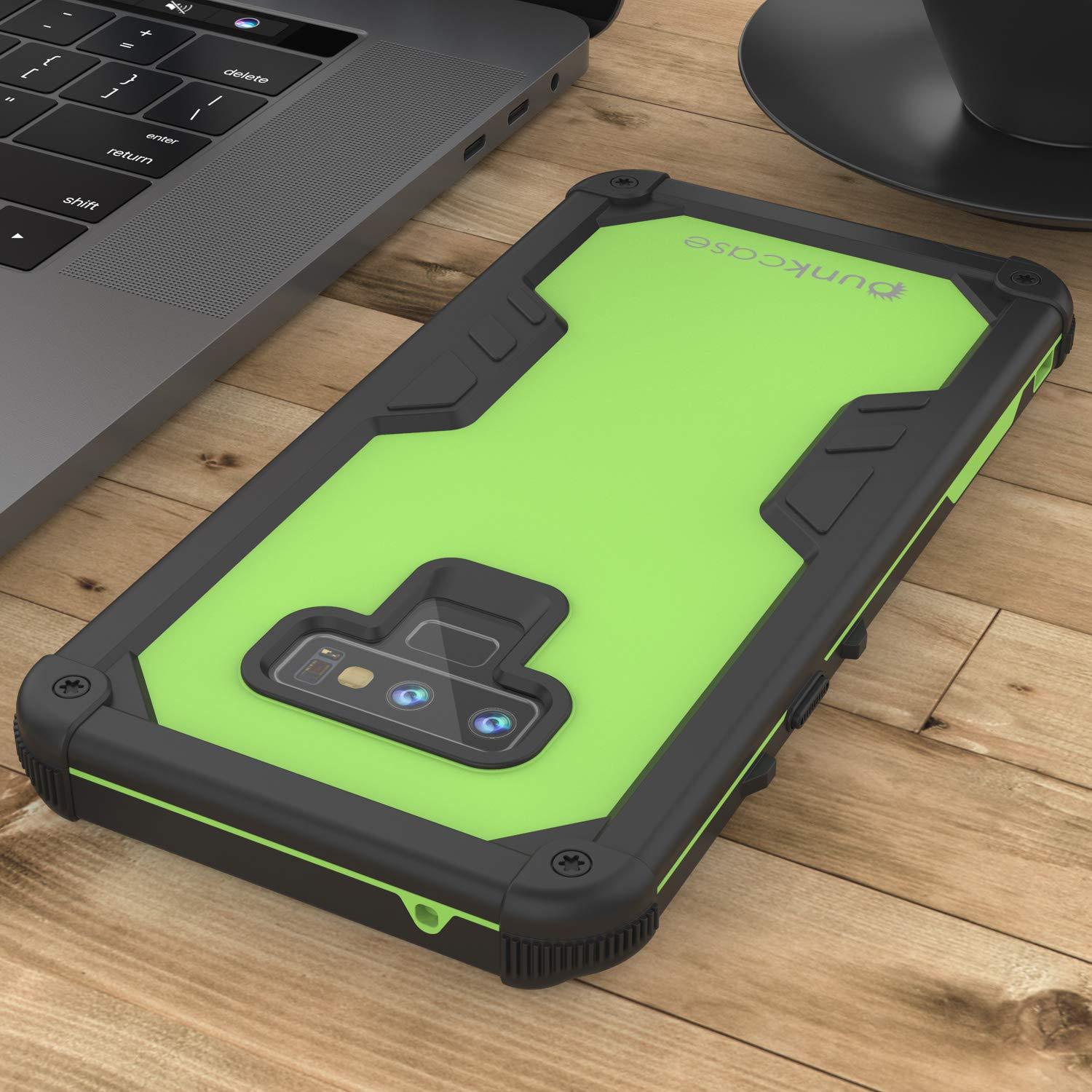 Punkcase Galaxy Note 9 Waterproof Case [Navy Seal Extreme Series] Armor Cover W/ Built In Screen Protector [Light Green]