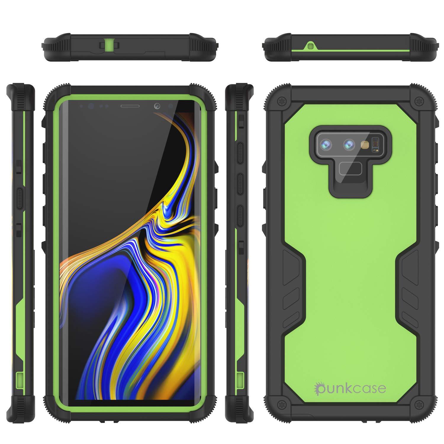 Punkcase Galaxy Note 9 Waterproof Case [Navy Seal Extreme Series] Armor Cover W/ Built In Screen Protector [Light Green]
