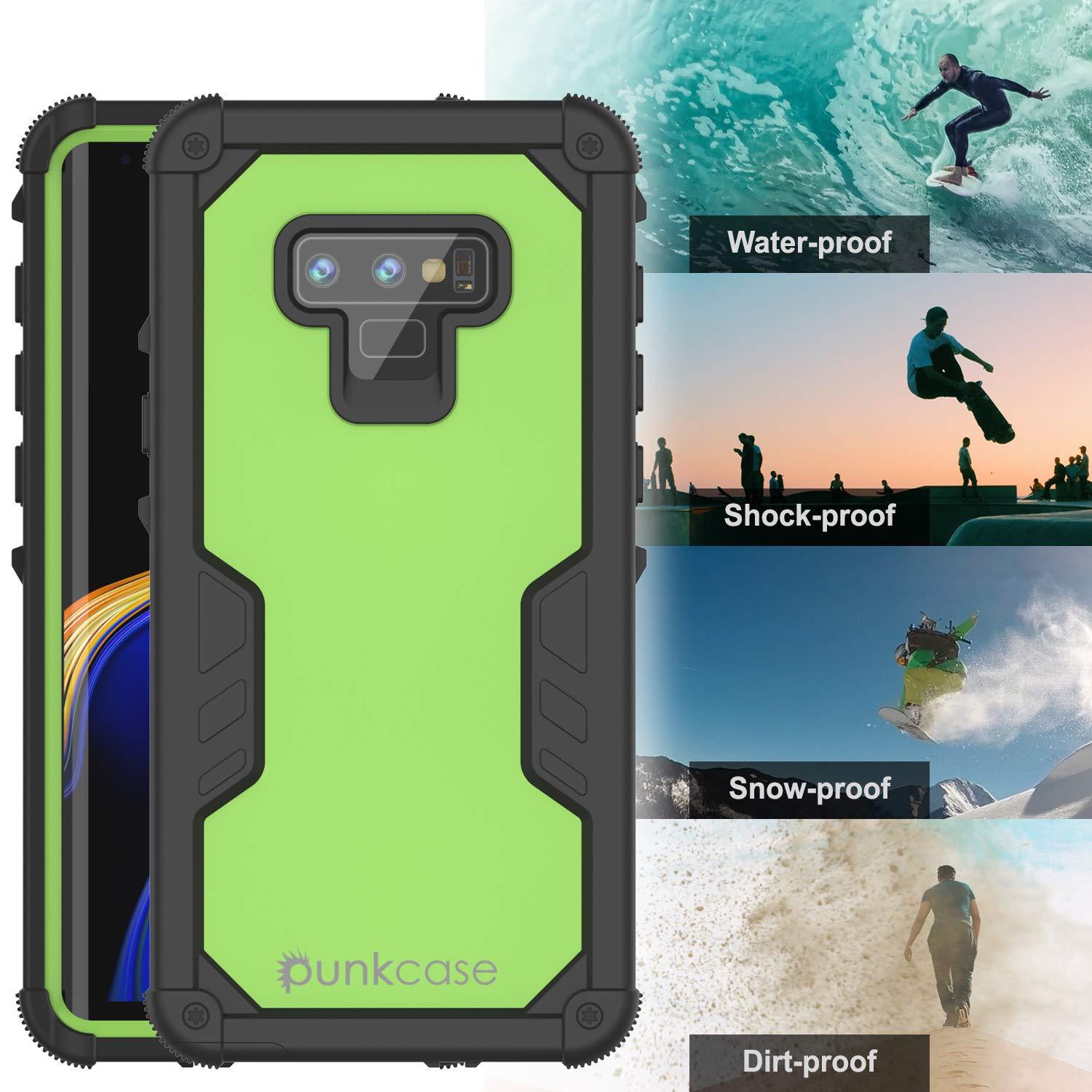 Punkcase Galaxy Note 9 Waterproof Case [Navy Seal Extreme Series] Armor Cover W/ Built In Screen Protector [Light Green]