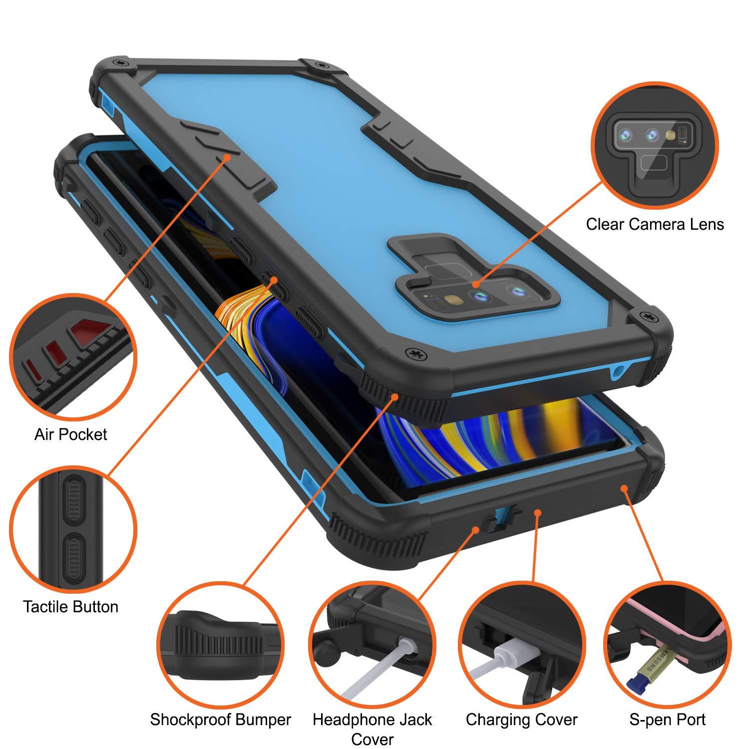 Punkcase Galaxy Note 9 Waterproof Case [Navy Seal Extreme Series] Armor Cover W/ Built In Screen Protector [Light Blue]