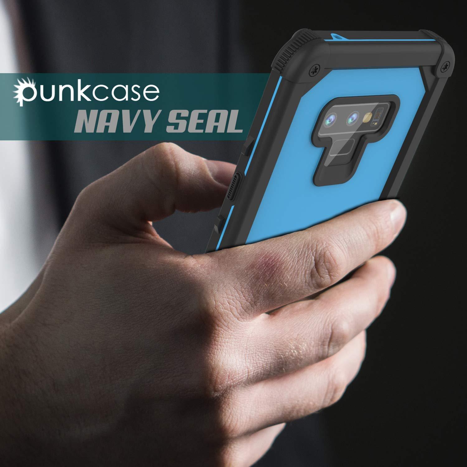 Punkcase Galaxy Note 9 Waterproof Case [Navy Seal Extreme Series] Armor Cover W/ Built In Screen Protector [Light Blue]